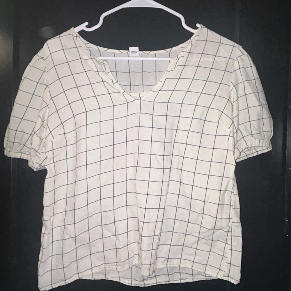 Old Navy Cream and Black Checkered Blouse